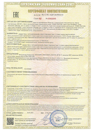 Сертификат соответствия по взрывозащищенным вентиляторам_ВКПН (СЗЭМО ЗВ)